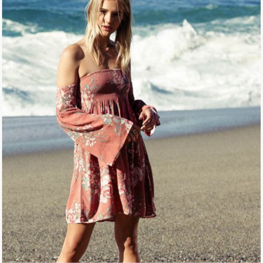 Billabong Rust Pink Floral Off-Shoulder Dress - Picture 2 of 14